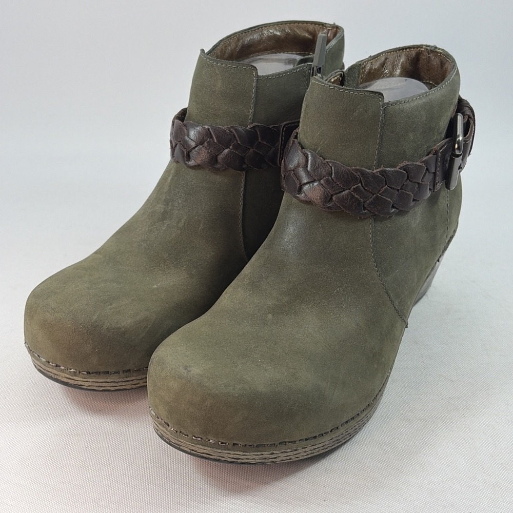 Dansko Michelle Nubuck Braided Ankle Boots Women's 8.5US 39E Green Clog Booties